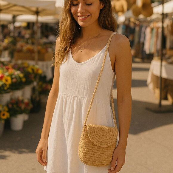 AKTUDY Woven Straw Crossbody Bag – Boho Raffia Summer Purse with XL handle - Picture 1 of 10
